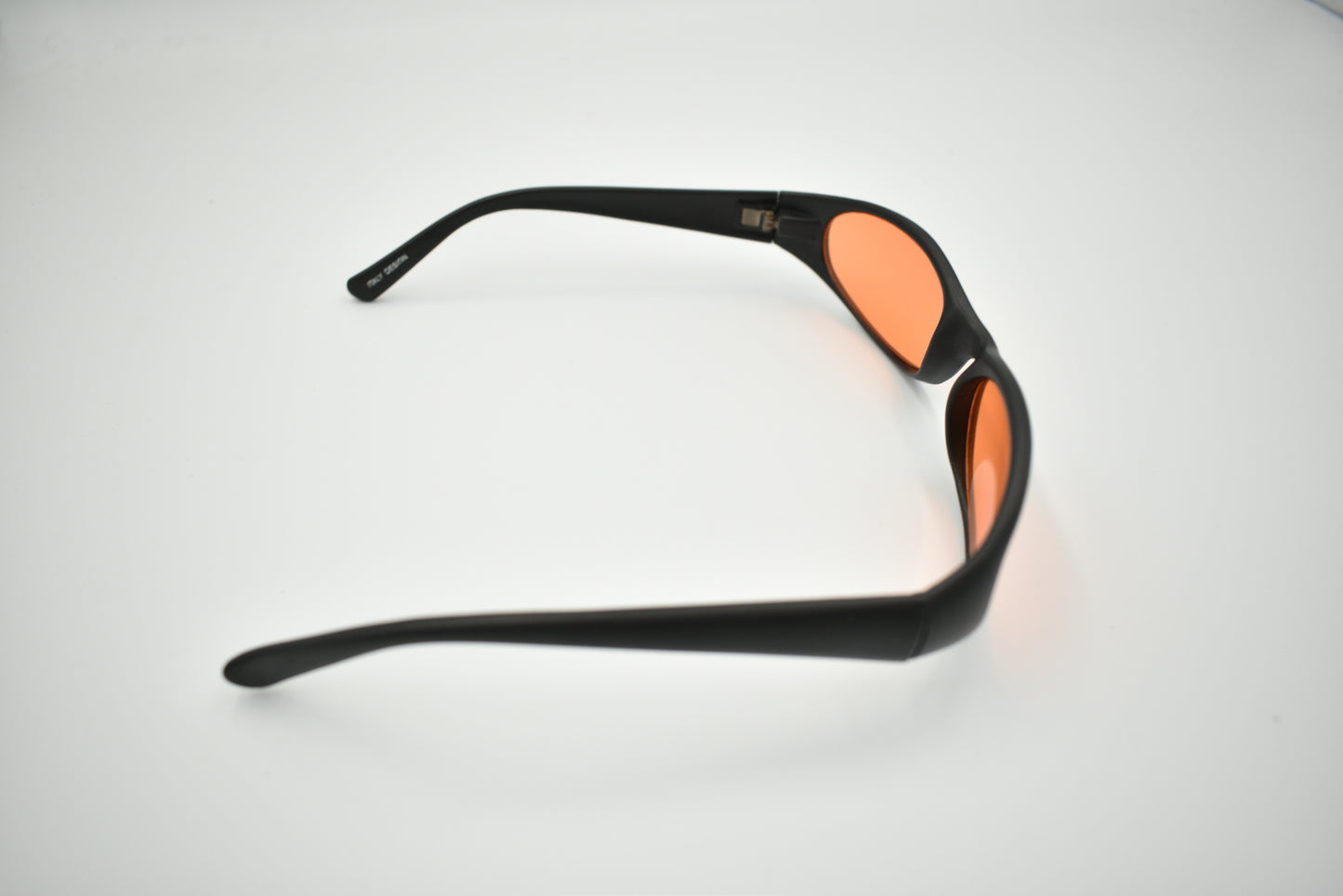 Super Slim Sunglasses Black Oval Frame Modern Style Shades Orange Color Lens