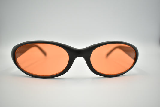 Super Slim Sunglasses Black Oval Frame Modern Style Shades Orange Color Lens